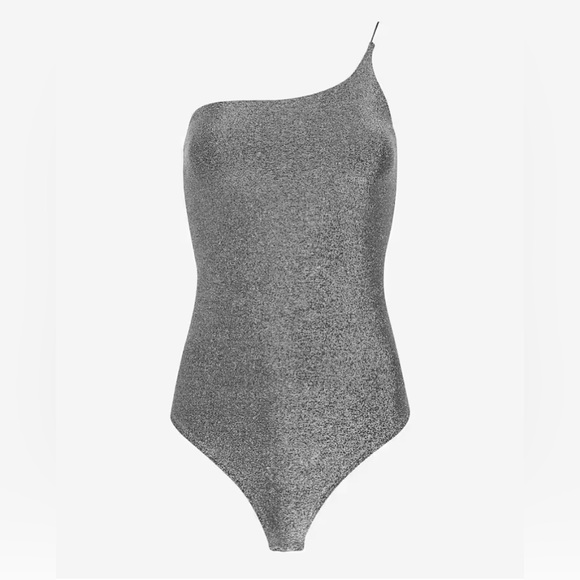 One-shoulder dark gray glitter stretch bodysuit - size XL - NWT - Picture 3 of 5